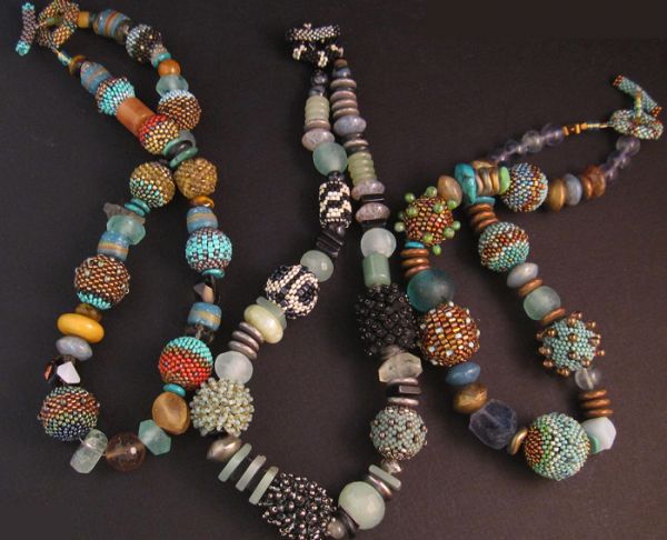 Three Beaded Bead Necklaces Julie Powell Design